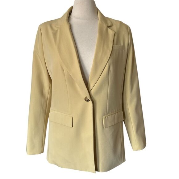 Women’s Large Light‎ Yellow Blazer Single Button Classic Tailored Jacket - Picture 2 of 12